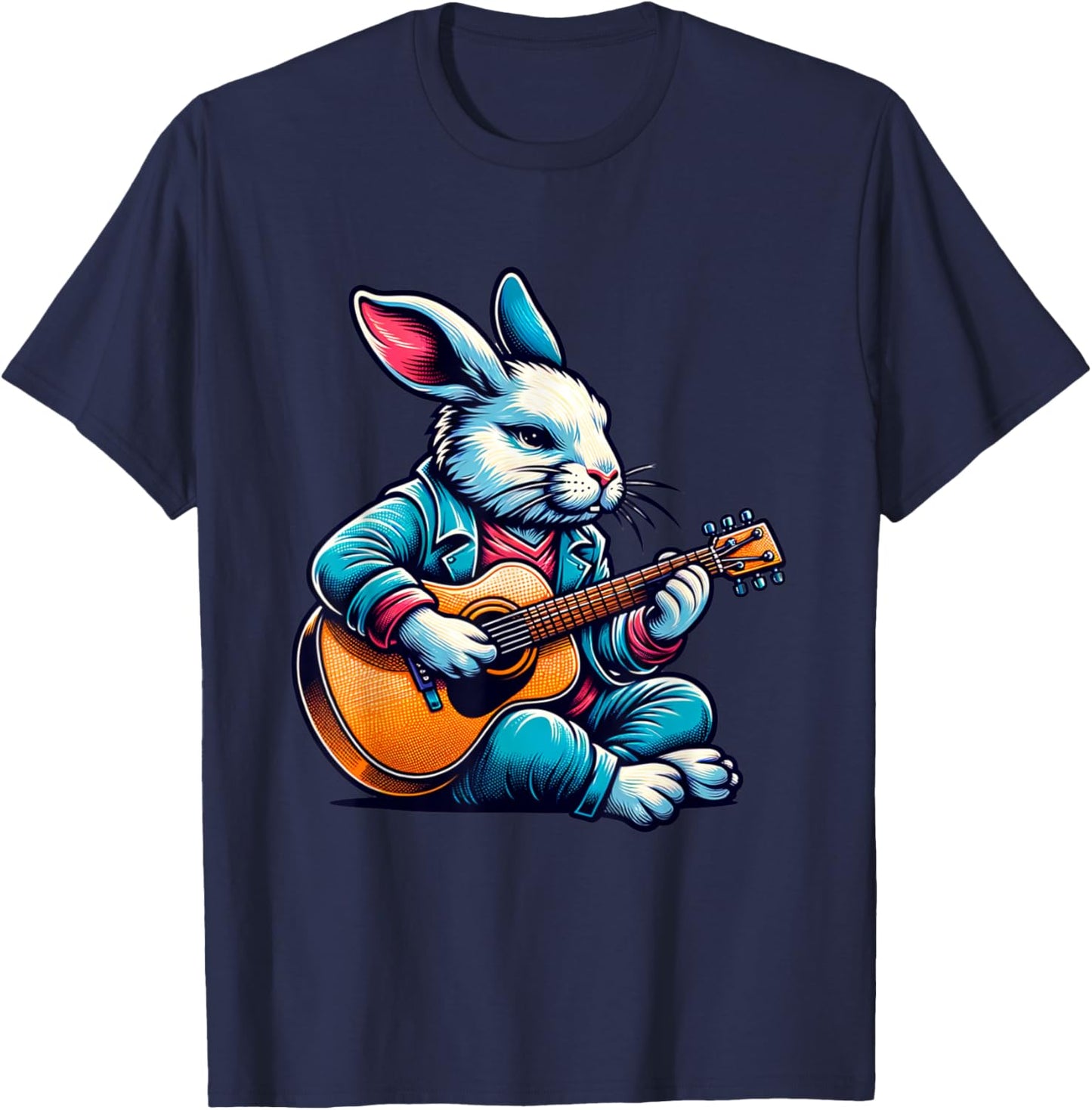 Cool Rabbit Plays Guitar Easter Musician Guitarist T-Shirt - T-Shirt | Navy
