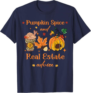Pumpkin Spice And Real Estate Advice autumn Real Estate fall T-Shirt - T-Shirt | Navy