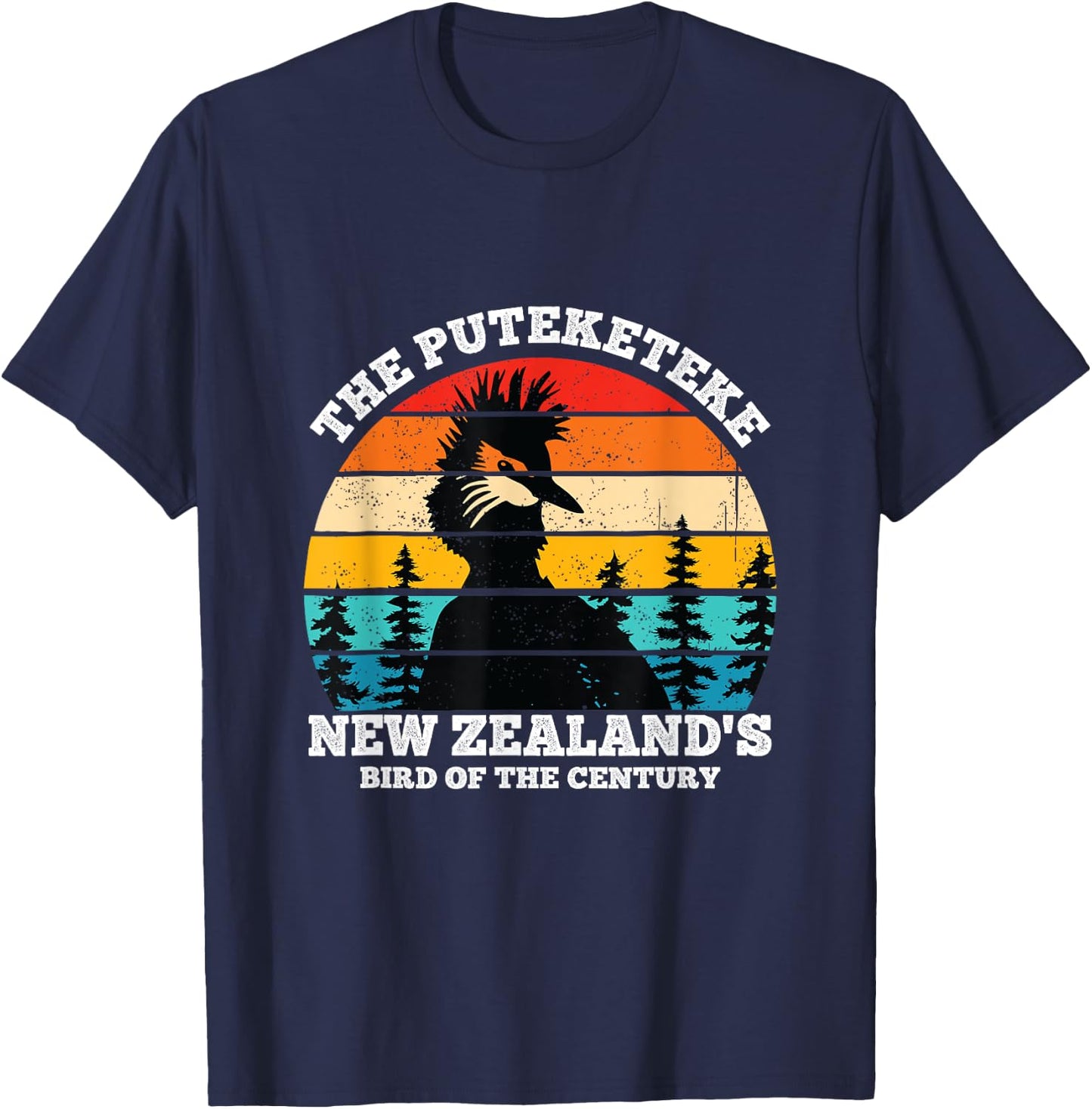 Retro Puteketeke New Zealand's Bird Of The Century Wildlife T-Shirt - T-Shirt | Navy
