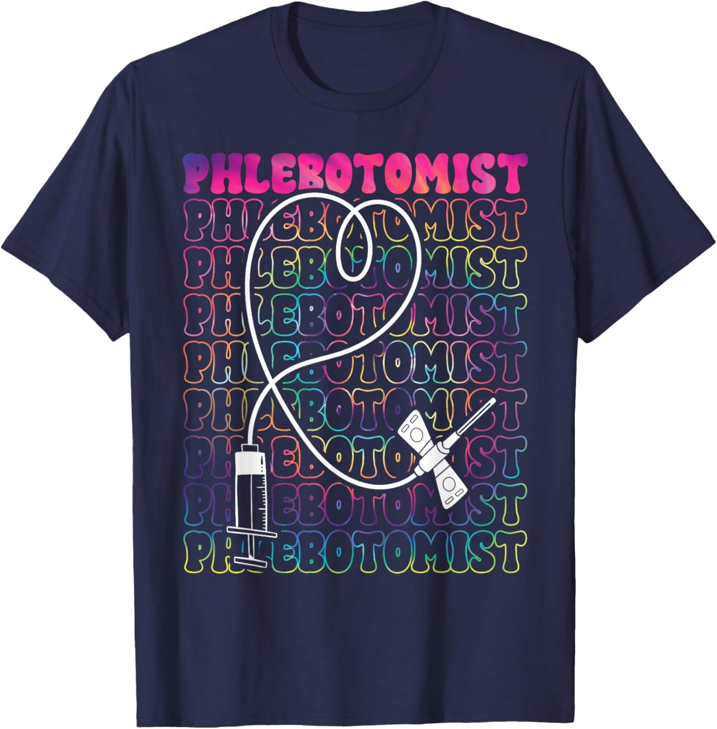 Phlebotomist Heart Tie Dye Phlebotomy Technician Tech Nurse T-Shirt - T-Shirt | Navy
