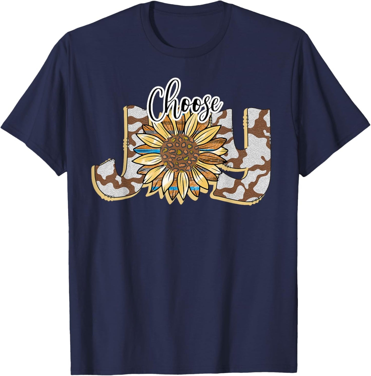 Choose Joy Inspirational Sunflower And Camo Western T-Shirt - T-Shirt | Navy