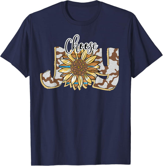 Choose Joy Inspirational Sunflower And Camo Western T-Shirt - T-Shirt | Navy