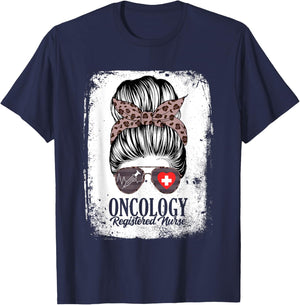 Oncology Registered Nurse Messy Bun Oncologist Women T-Shirt - T-Shirt | Navy