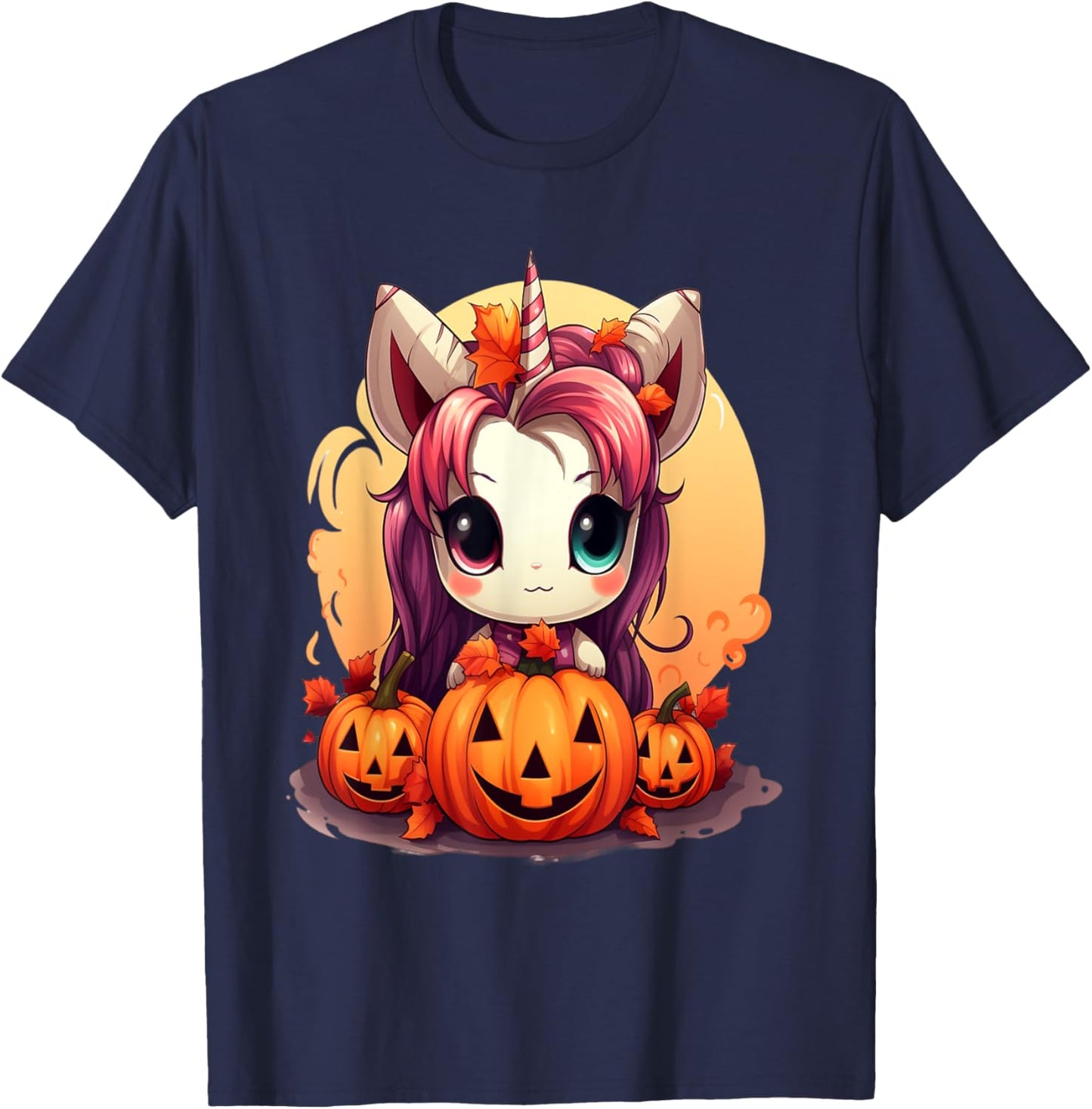 Autumn Halloween costume kawaii pumpkin unicorn magic T-Shirt - T-Shirt | Navy