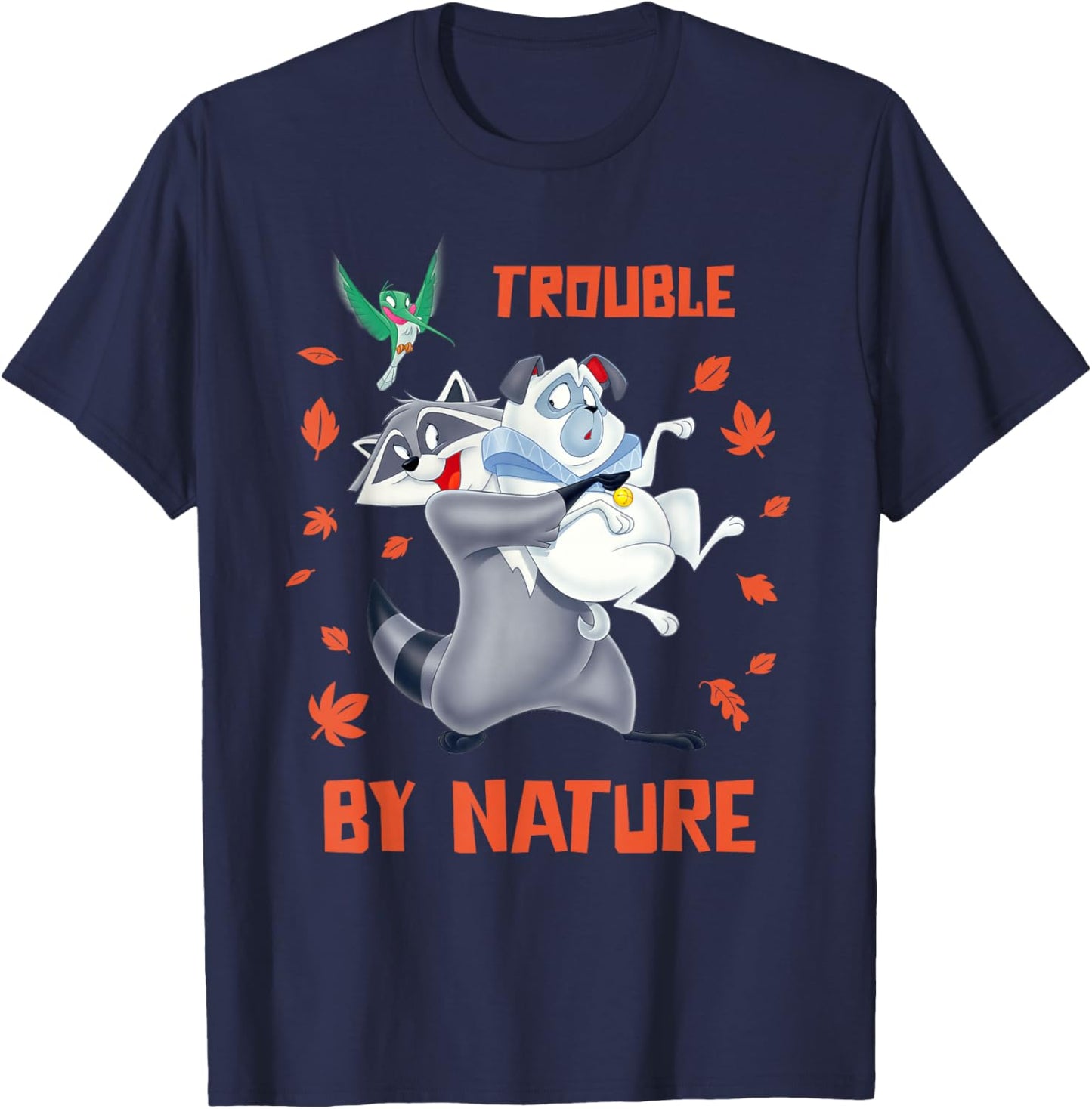Disney Pocahontas Meeko Percy Flit Trouble By Nature T-Shirt - T-Shirt | Navy