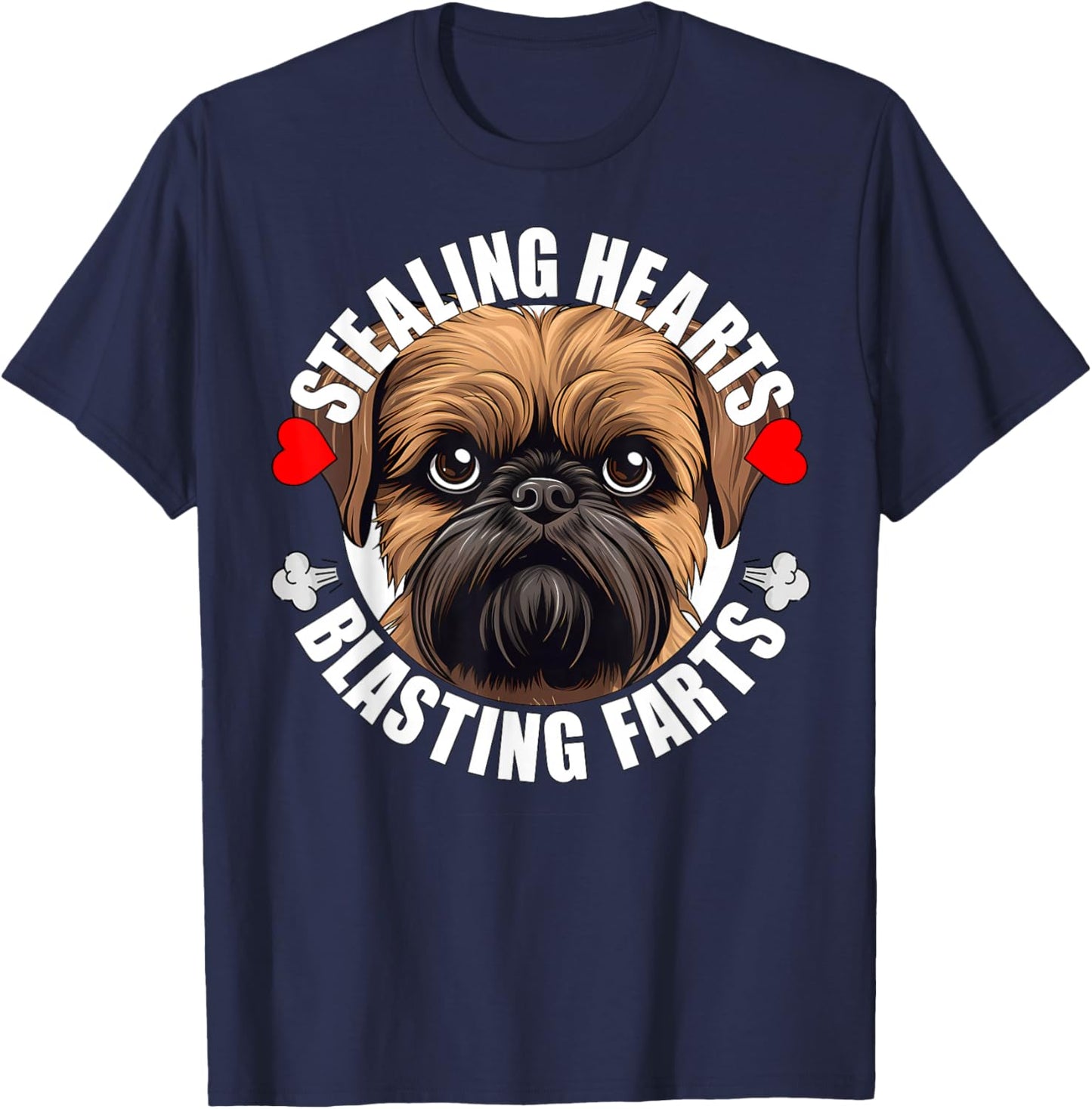 Funny Brussels Griffon Stealing Hearts Blasting Farts Dog T-Shirt - T-Shirt | Navy