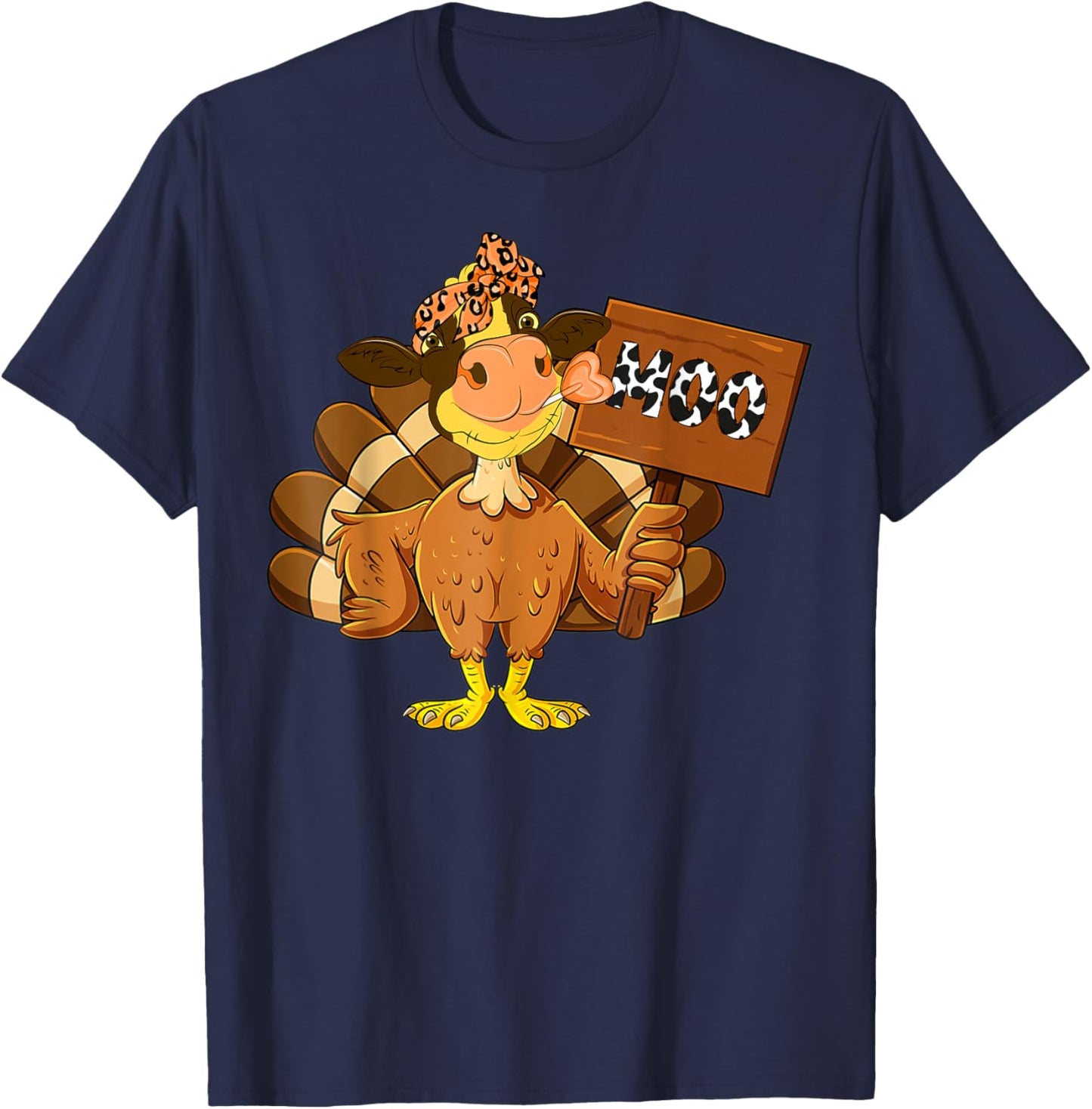 Turkey Cow Moo Funny Thanksgiving Joke Farmers Cows Lover T-Shirt - T-Shirt | Navy