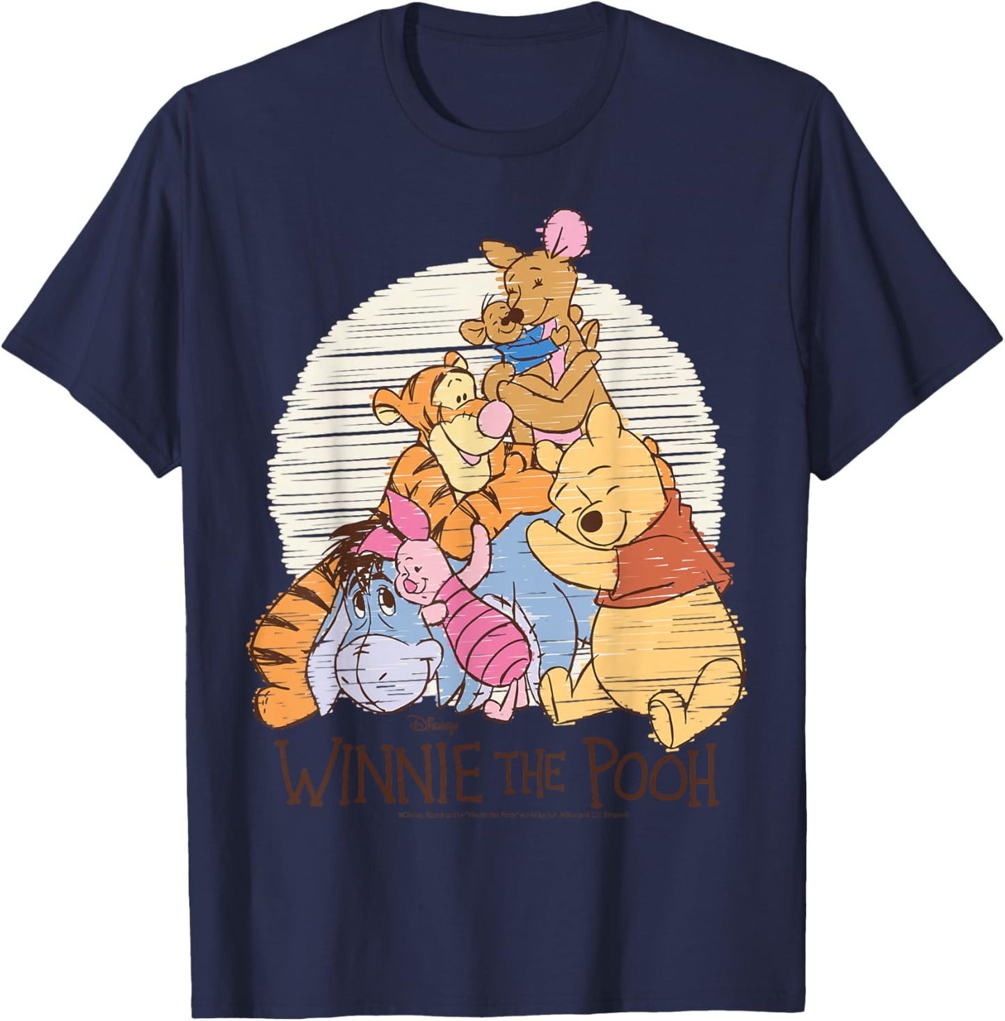 Winnie The Pooh - Pooh Eeyore Piglet Tigger Kanga Roo Hug T-Shirt - T-Shirt | Navy