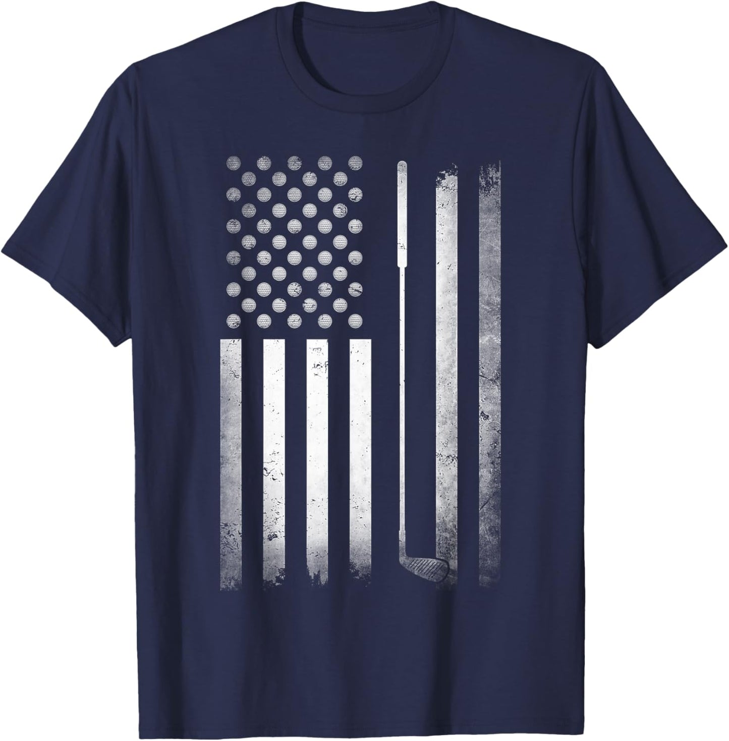 Golf Golfer American Flag Golf Flat Funny Golf T-Shirt - T-Shirt | Navy
