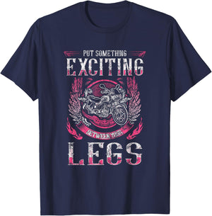 Vintage Motorcycle Chick Biker Wife Women Exciting Legs Pink T-Shirt - T-Shirt | Navy