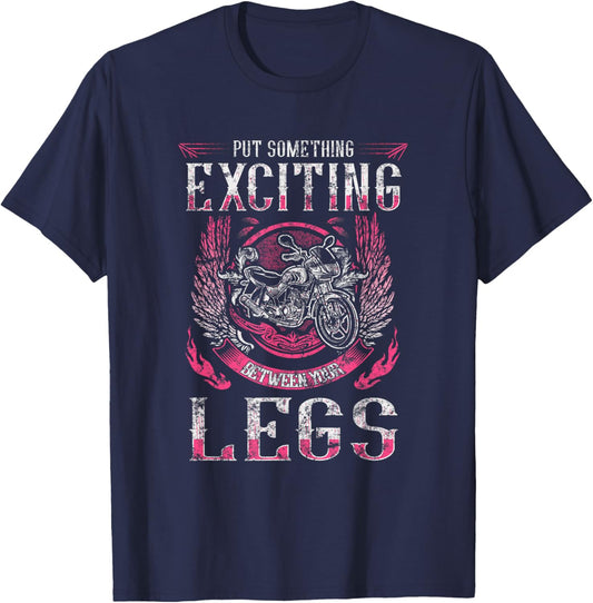 Vintage Motorcycle Chick Biker Wife Women Exciting Legs Pink T-Shirt - T-Shirt | Navy