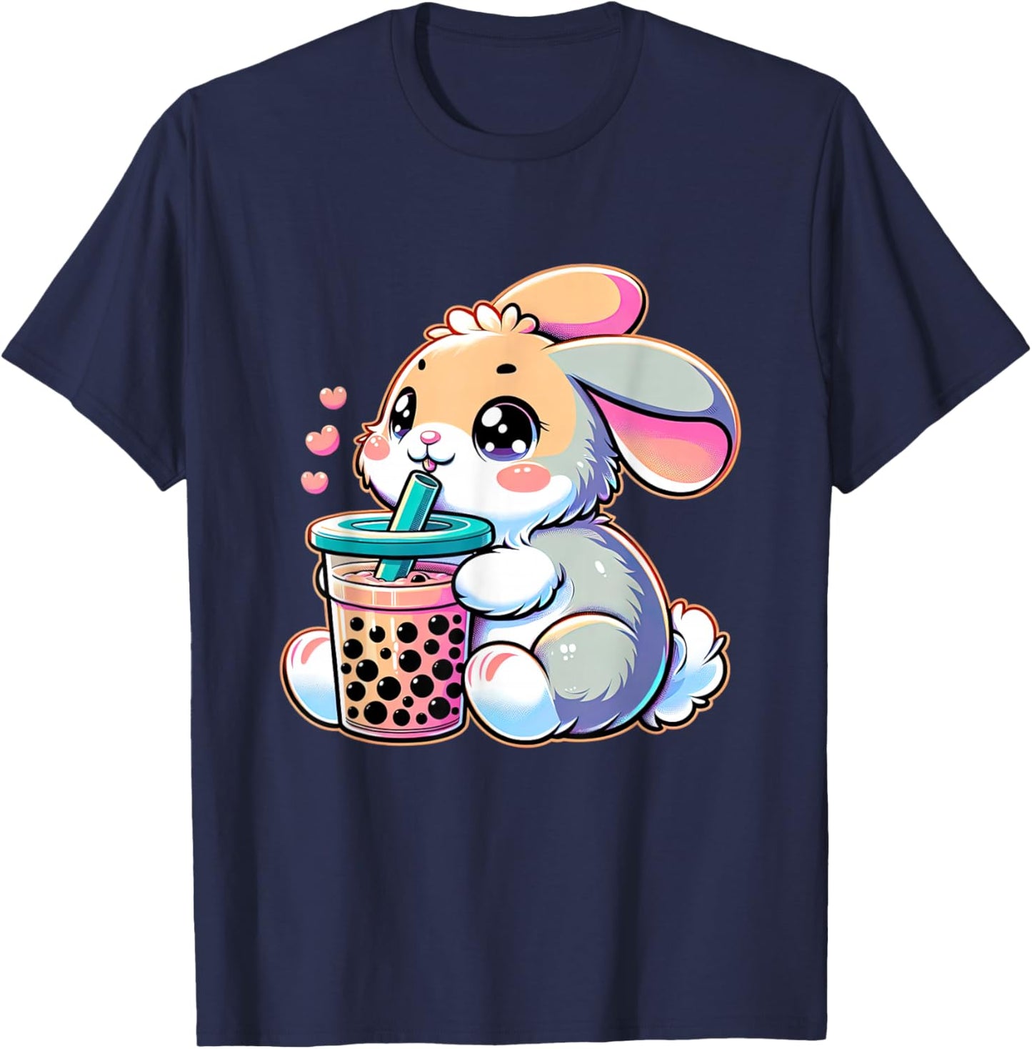 Cute Bunny Rabbit Drink Boba Tea Kawaii Easter For Kid Teen T-Shirt - T-Shirt | Navy