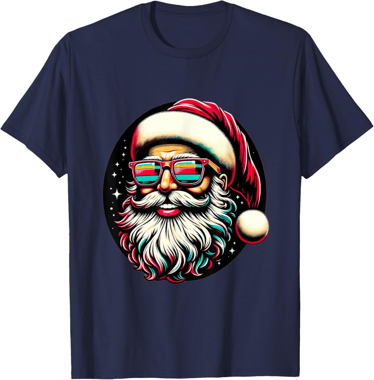 Retro Santa Face Sunglasses Christmas Holiday Xmas Men Women T-Shirt - T-Shirt | Navy