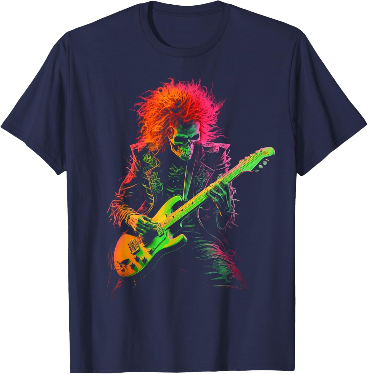 Skeleton Playing Guitar Rock Band Halloween T-Shirt - T-Shirt | Navy