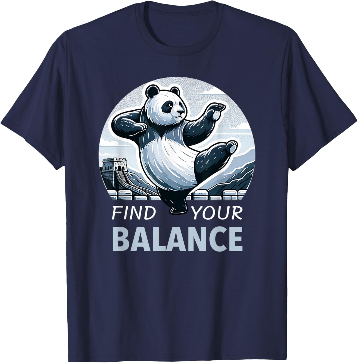 Tai Chi Panda and Great Wall of China Chinese Kungfu T-Shirt - T-Shirt | Navy