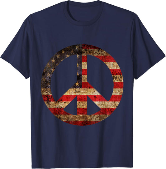Vintage US American Flag Peace Sign 4th of July T-Shirt - T-Shirt | Navy