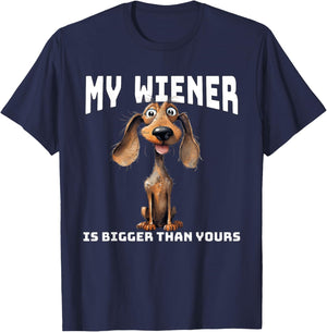 Funny Cartoon Dachshund My Wiener Is Bigger Than Yours T-Shirt - T-Shirt | Navy