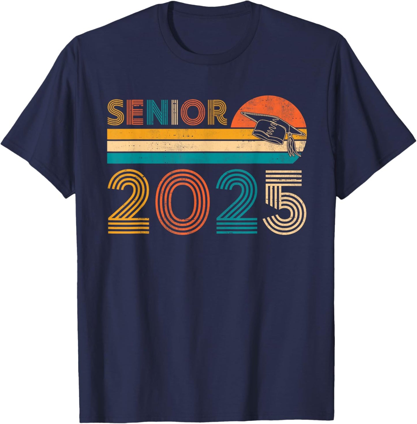 Retro Vintage Senior 25 Class Of 2025 Graduation Graduate T-Shirt - T-Shirt | Navy