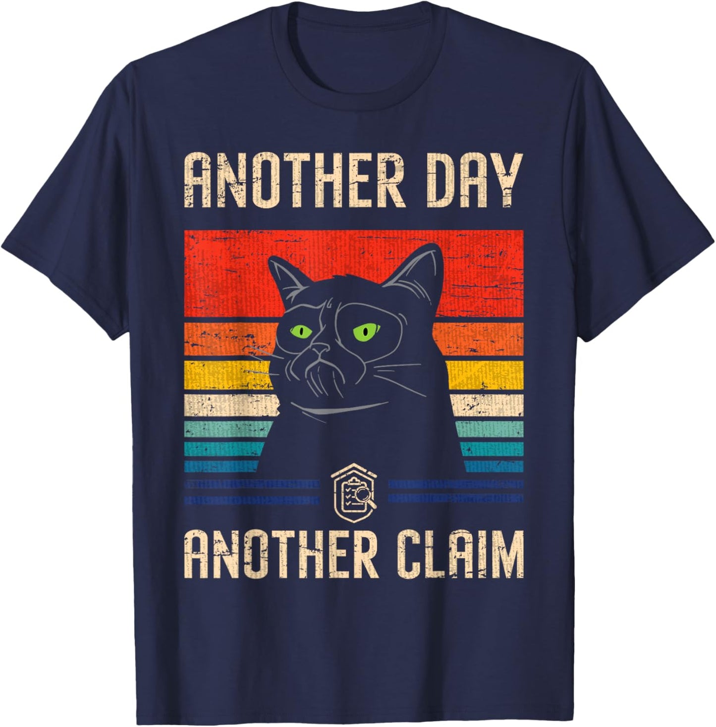 Claim Adjuster & Investigator Gifts Claim Examiner Black Retro Sports Cartoon , Small, Classic Fit, Short Sleeve, , Pull On, Cotton 65%, Polyester 35% T-Shirt - T-Shirt | Navy