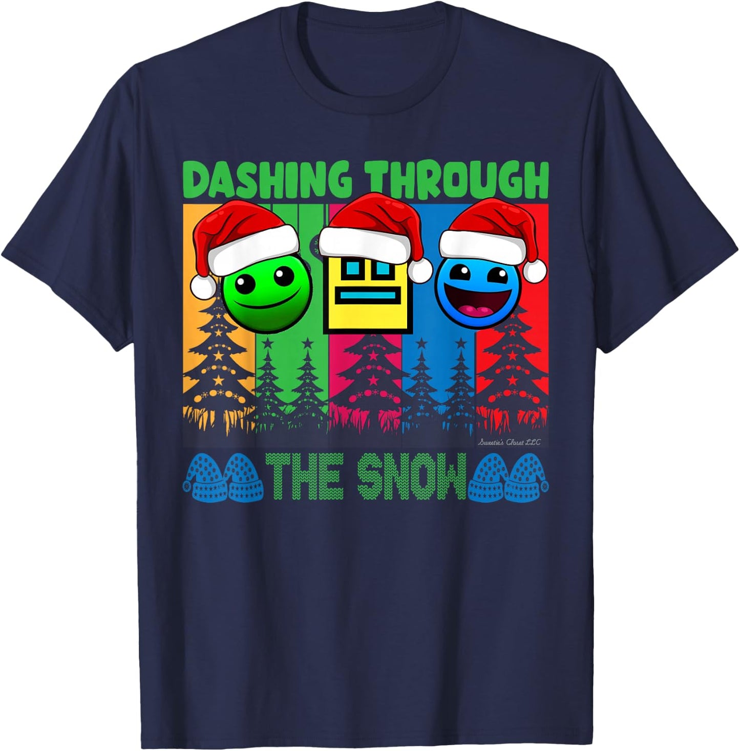 Geometry Dashing Through The Snow Sleep Dash Game Christmas T-Shirt - T-Shirt | Navy