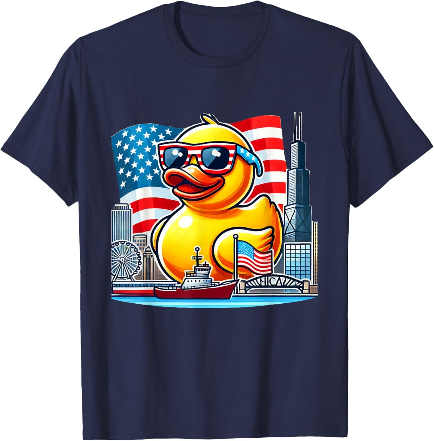 Chicago Ducky Derby Rubber Duck Design T-Shirt - T-Shirt | Navy