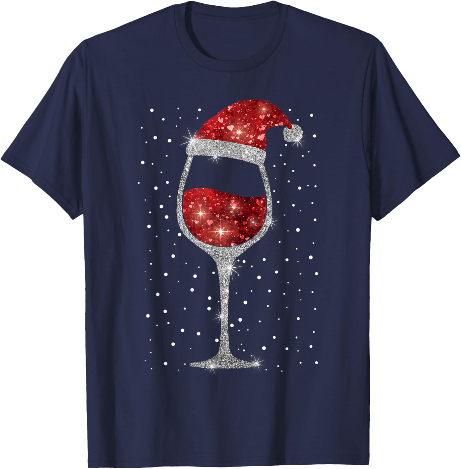 Christmas Red Wine with Santa Hat Christmas Wine T-Shirt - T-Shirt | Navy