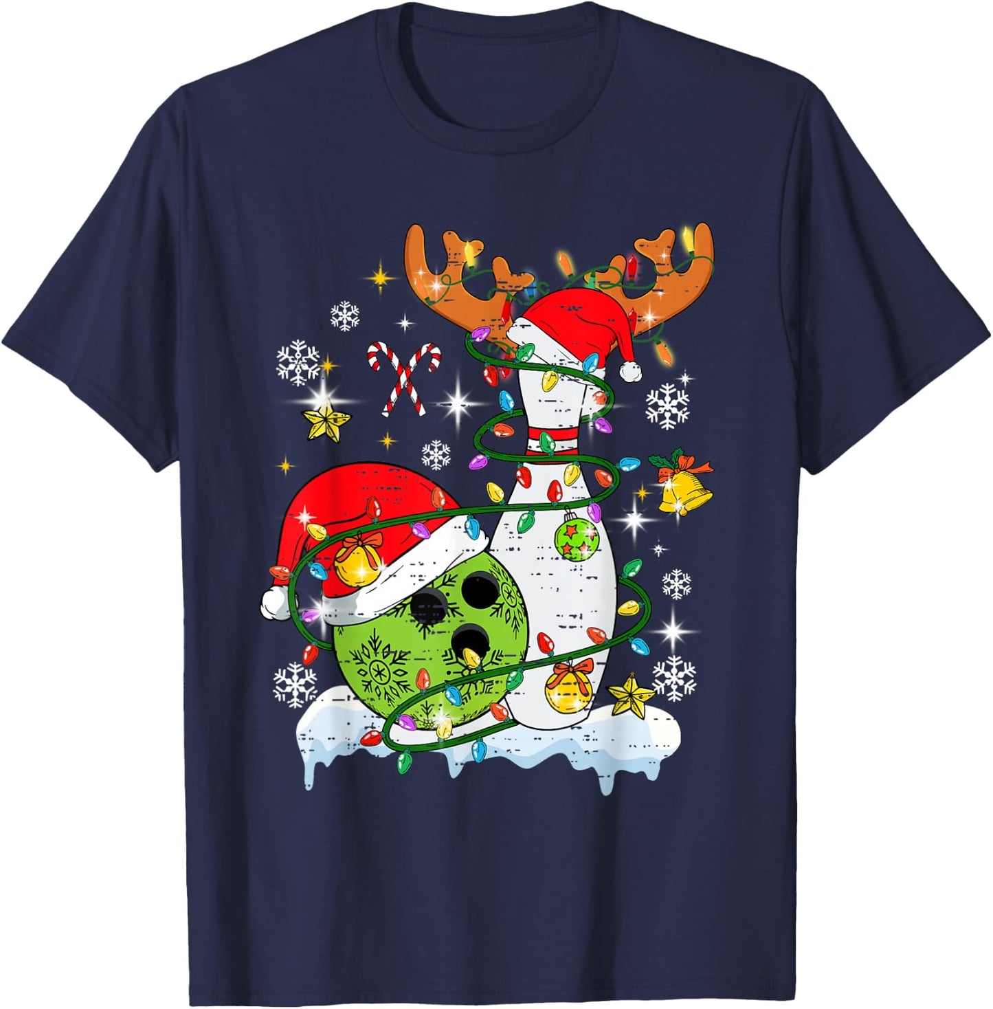 Christmas Bowling Hat Santa Bowler Xmas Sport Men Women Kids T-Shirt - T-Shirt | Navy