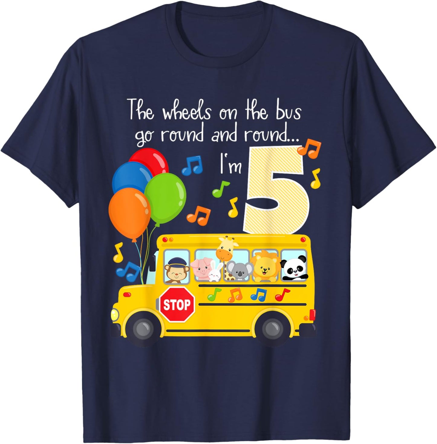 The Wheels On The Bus 5th Birthday 5 Yrs Old Family Matching T-Shirt - T-Shirt | Navy