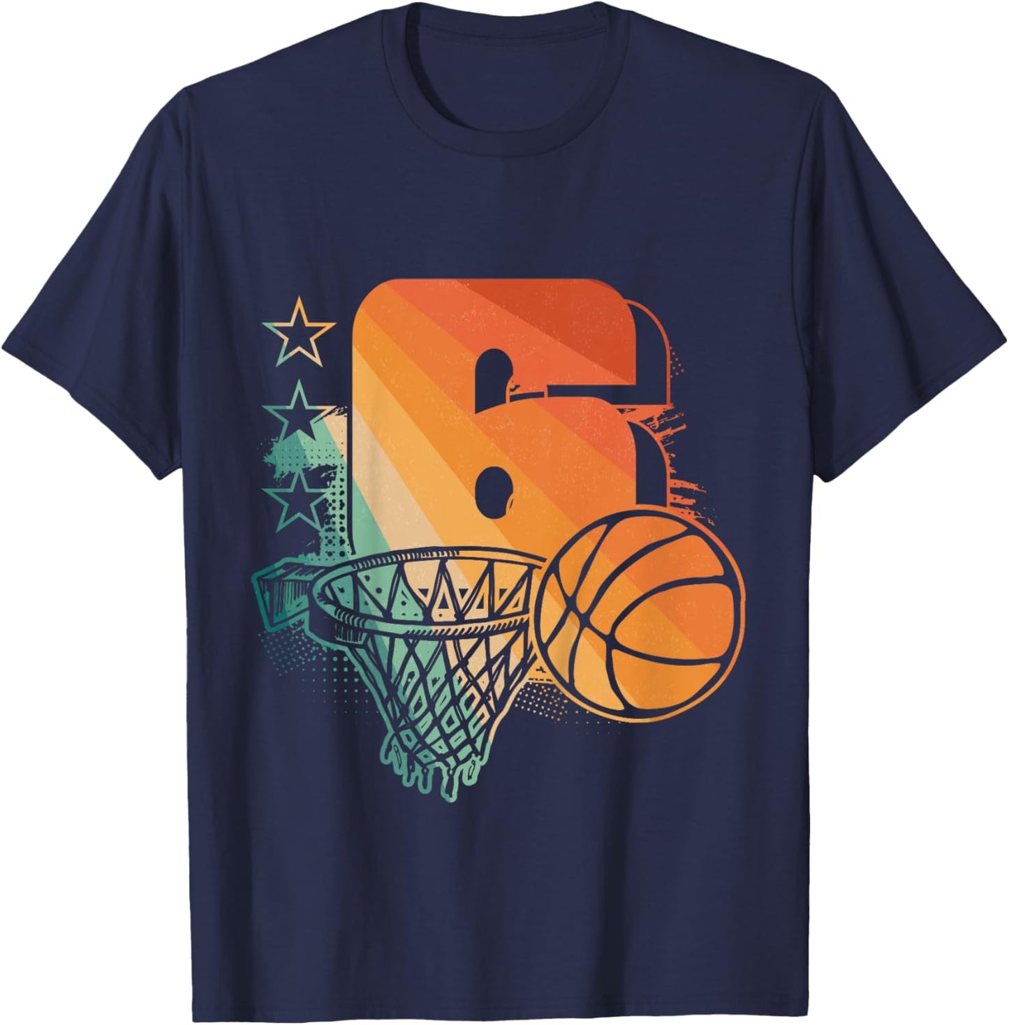 Kids 6th Birthday Boy Basketball Player Basketball 6 Years Old T-Shirt - T-Shirt | Navy