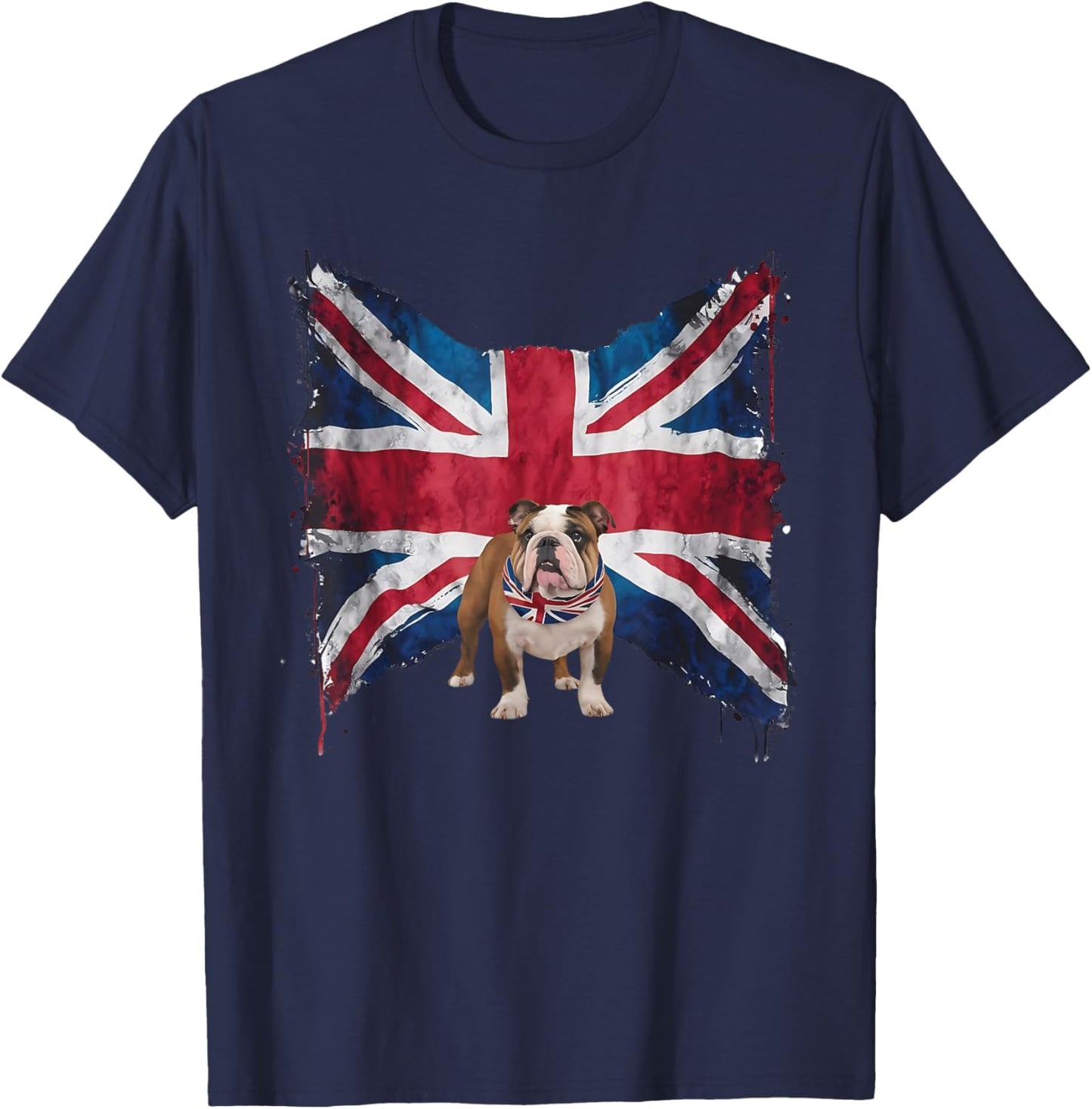 British Bulldog with grunge British Flag for British English T-Shirt - T-Shirt | Navy
