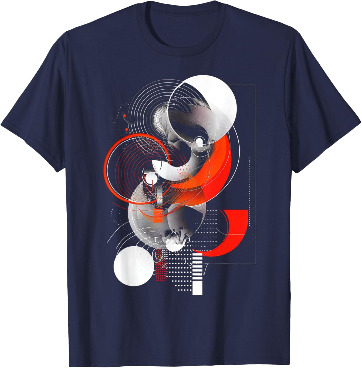 Abstract Red, Black and White Geometric Art T-Shirt - T-Shirt | Navy