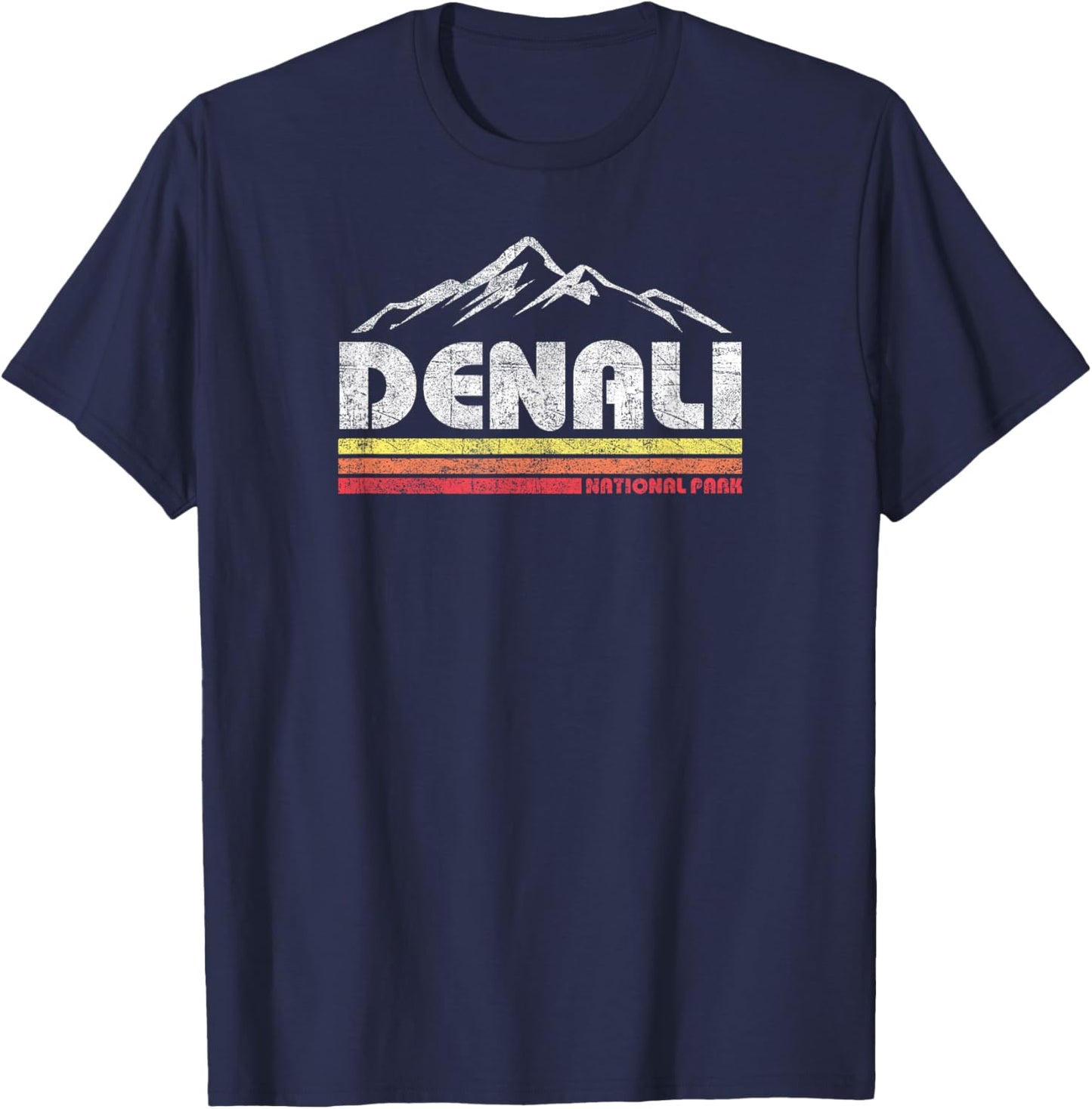 Vintage Mt Denali Alaska National Park Mountain Sunset Retro T-Shirt - T-Shirt | Navy