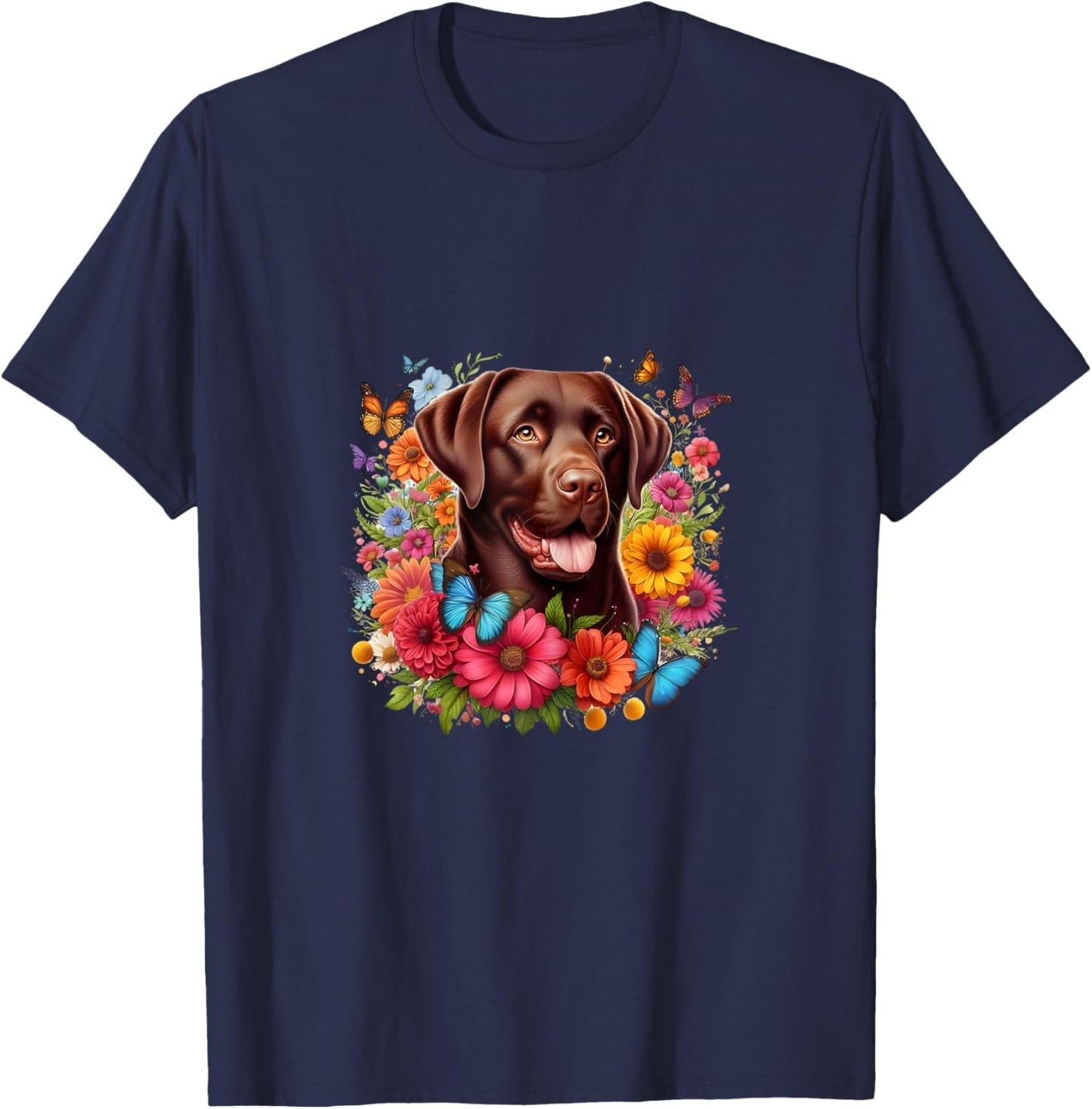 Chocolate Lab Dog Flowers Women Shirt T-Shirt - T-Shirt | Navy