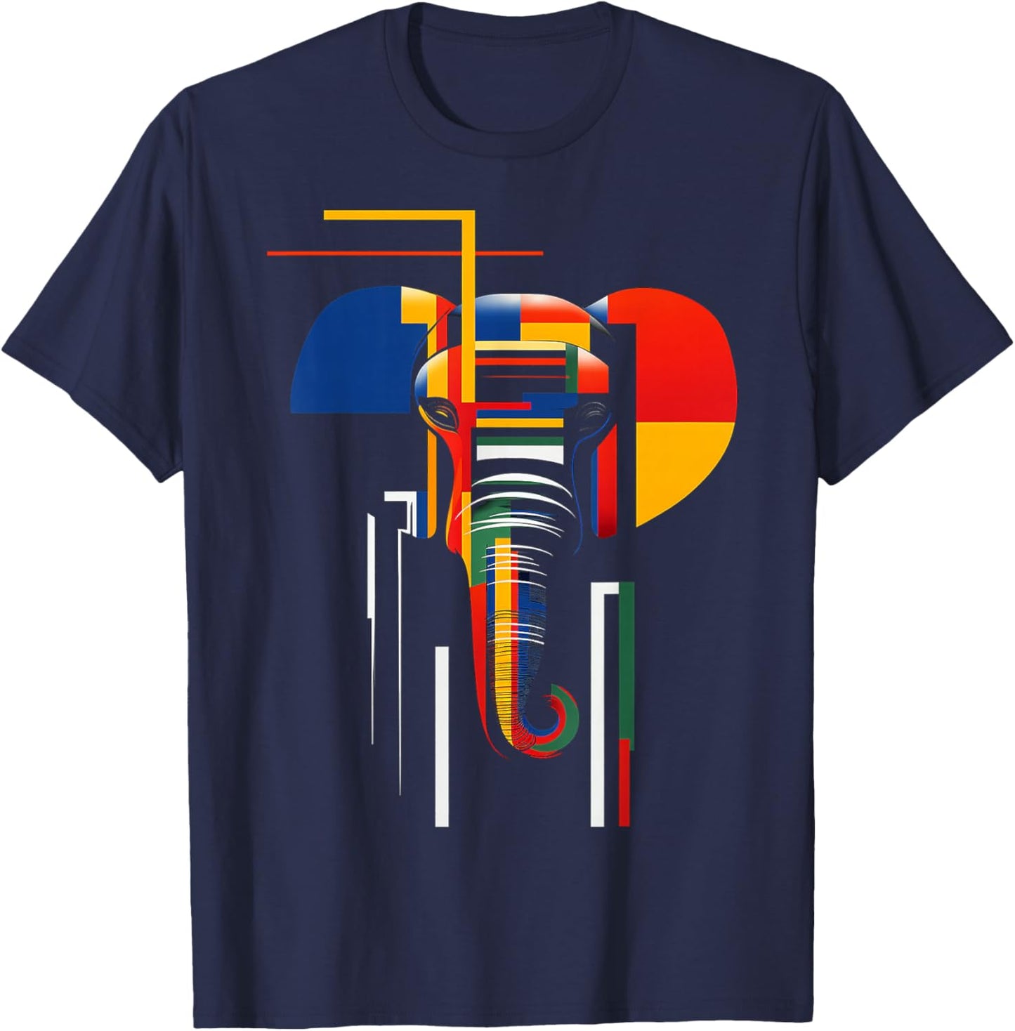 Elephant Abstract Animal Art Geometric Graphic Elephant T-Shirt - T-Shirt | Navy