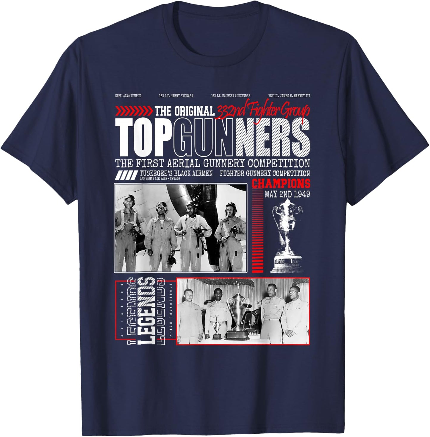 Tuskegee's Top Gunnery 1949 Black Airmen 332nd Fighter Group T-Shirt - T-Shirt | Navy
