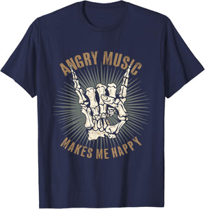 Funny Rockn Roll Saying Angry Music Makes Me Happy Metalhead T-Shirt - T-Shirt | Navy
