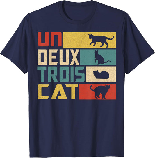 Un Deux Trois Cat - Funny French Pun, Funny Cat T-Shirt - T-Shirt | Navy