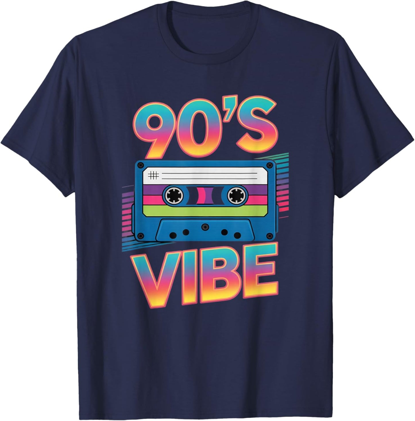 90’s Vibe Retro Cassette Tape Vintage 90s Aesthetic Art T-Shirt - T-Shirt | Navy
