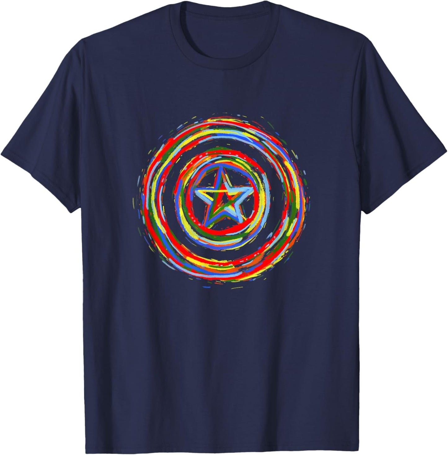 Marvel Comics Classic Captain America Rainbow Paint Shield T-Shirt - T-Shirt | Navy