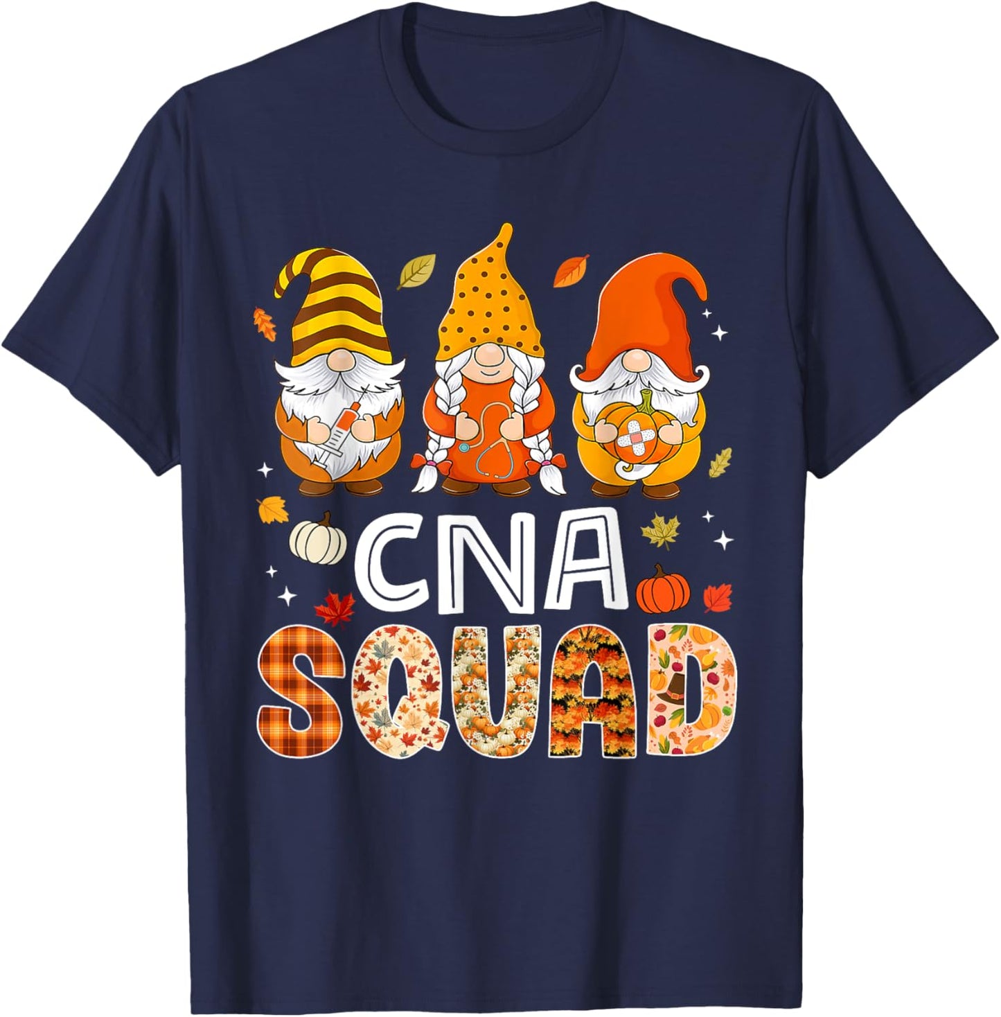 CNA Squad Gnome Nurse Leopard Thanksgiving Fall Stethoscope T-Shirt - T-Shirt | Navy