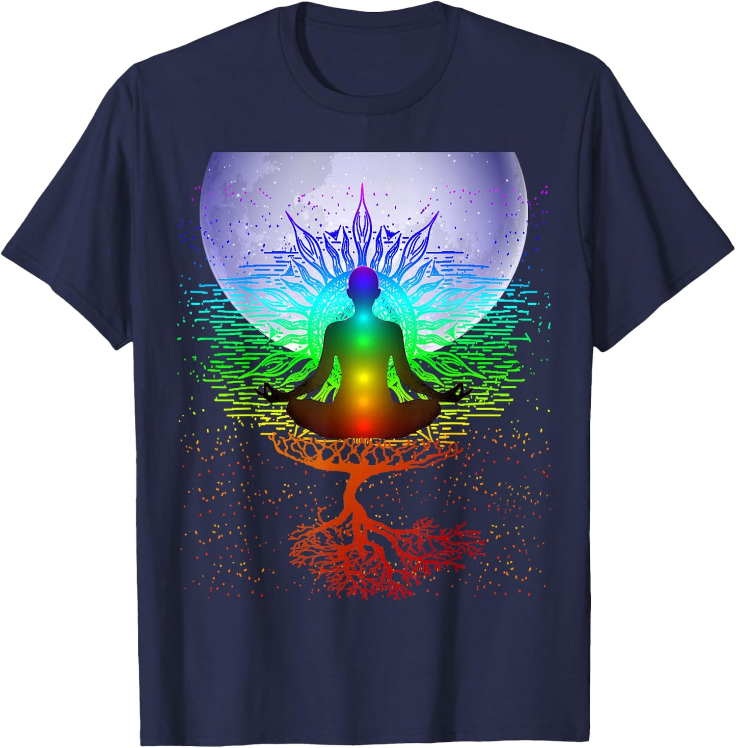 Chakra Meditation Moon Tree of Life T-Shirt - T-Shirt | Navy