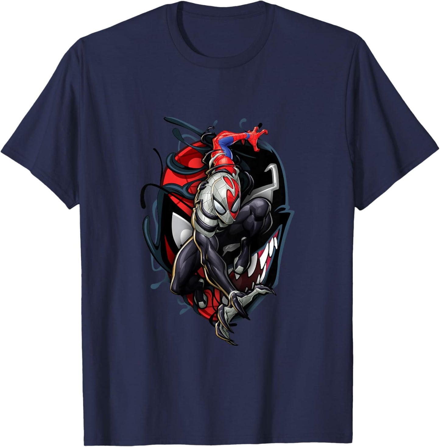 Kids Marvel Spider-Man Classic Venom Spider-Man Split Mask Icon T-Shirt - T-Shirt | Navy