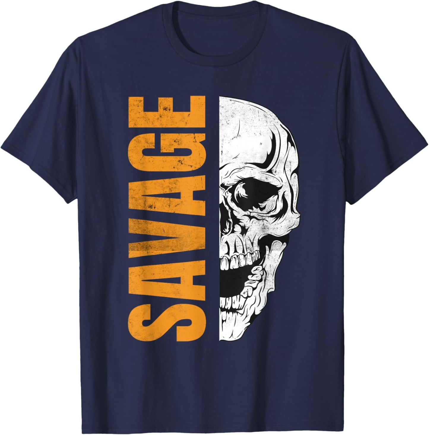 SAVAGE Skull Vintage Inspired Urban Streetwear T-Shirt - T-Shirt | Navy