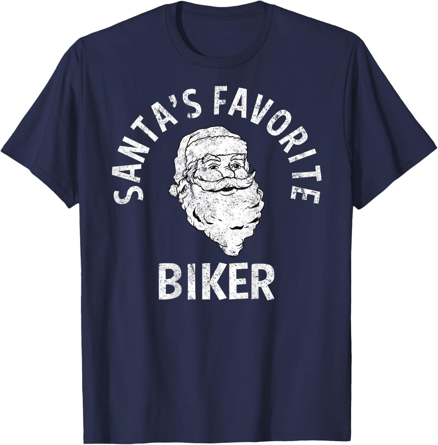 (Printed On Back) Santa's Favorite Biker Christmas Gift T-Shirt - T-Shirt | Navy