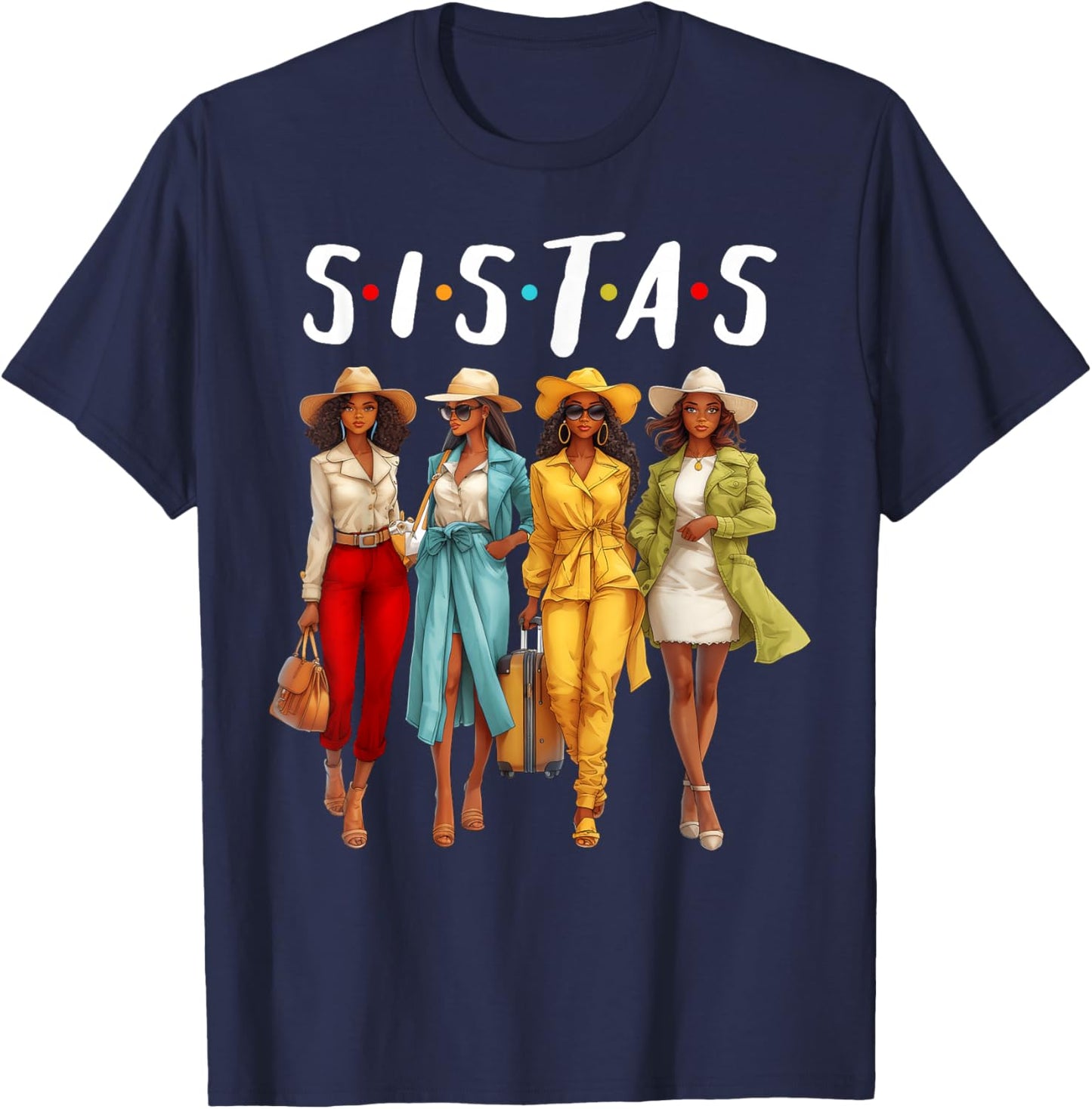 Sistas African American Black Women Afro Girls Together T-Shirt - T-Shirt | Navy