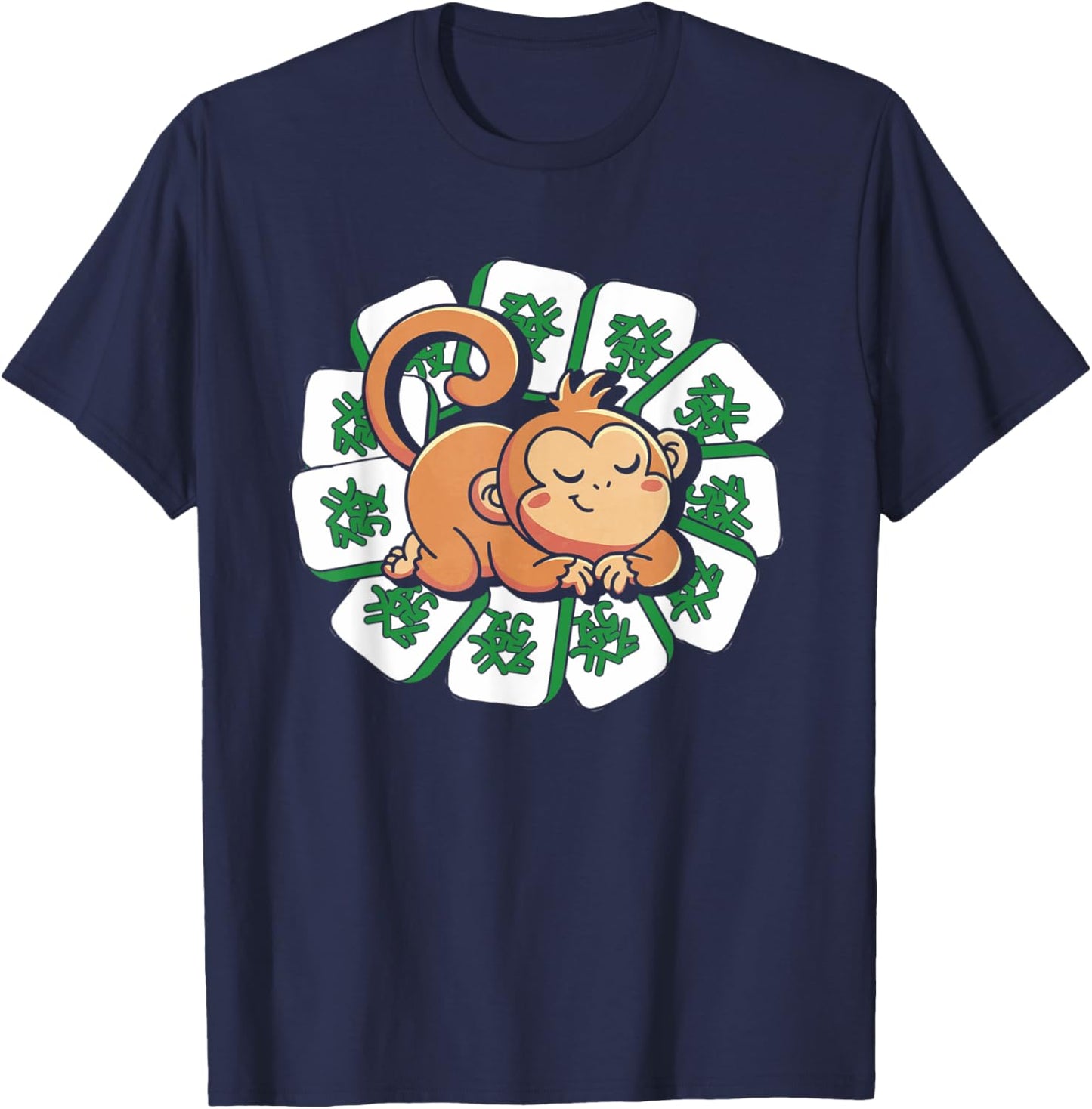 Funny Monkey Mahjong Tiles | Mah-Jongg Player T-Shirt - T-Shirt | Navy