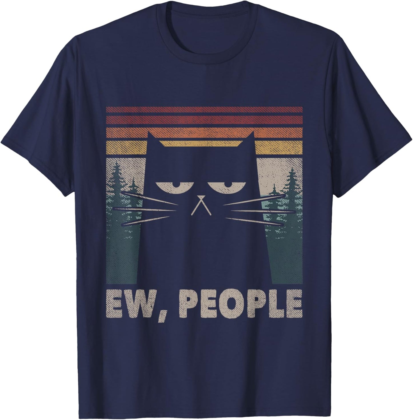 Vintage Ew People Black Cat Funny Anti Social Introvert Men Women Kids T-Shirt - T-Shirt | Navy