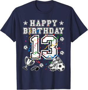 Soccer Birthday 13 Years Soccer Jersey Soccerball Soccershoe T-Shirt - T-Shirt | Navy