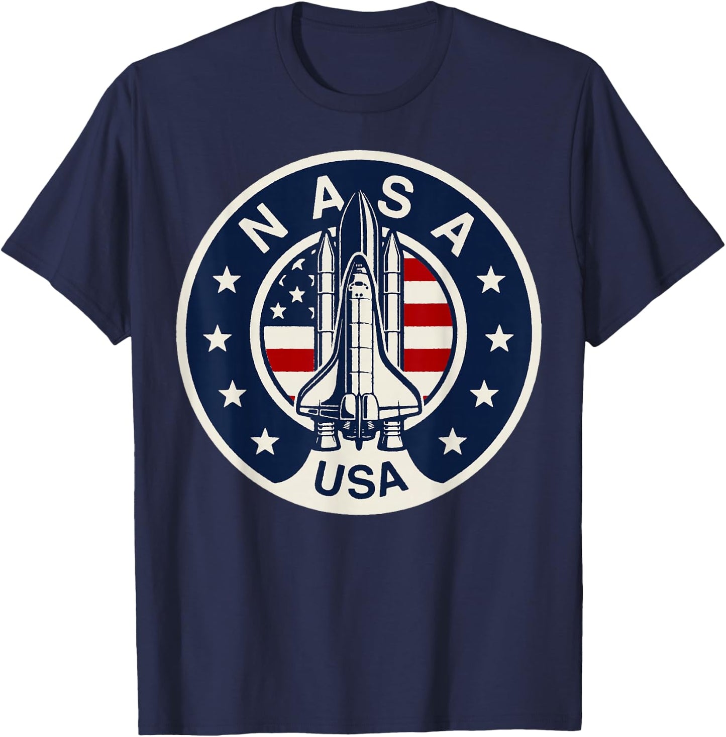 NASA USA Shuttle Rocket American Flag Logo T-Shirt - T-Shirt | Navy