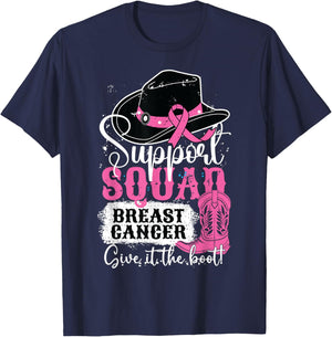 Breast Cancer Awareness Support Squad Give It Cowgirl Boot T-Shirt - T-Shirt | Navy